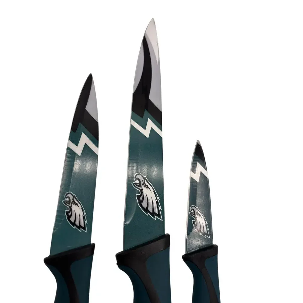 Set of 3 Knives Philadelphia Eagles Stainless Steel Cutlery Team Logo Green